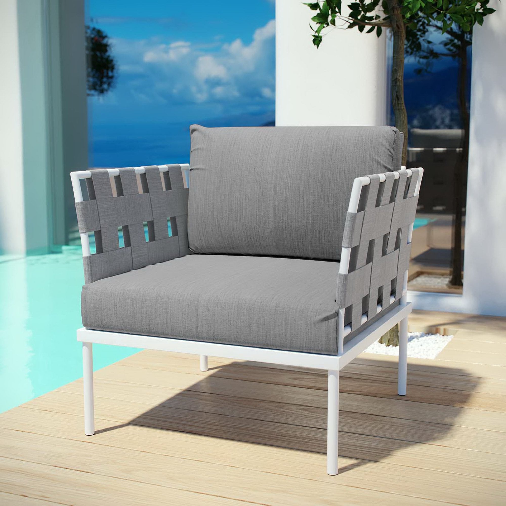 Harmony Outdoor Patio Aluminum Armchair - White Gray