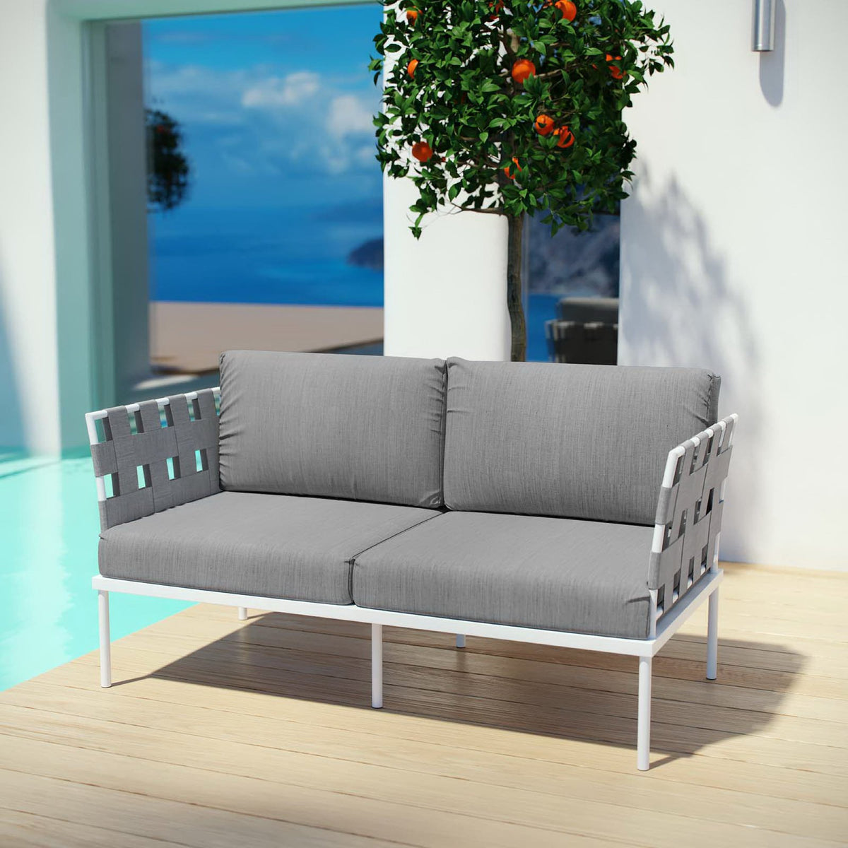 Harmony Outdoor Patio Aluminum Loveseat - White Gray