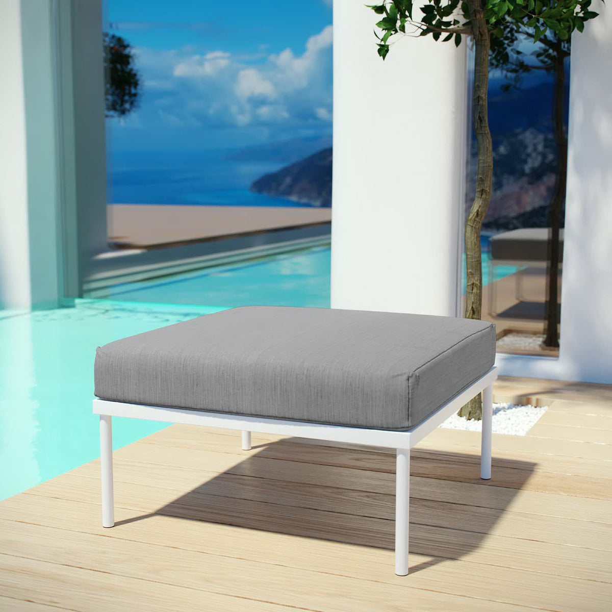 Harmony Outdoor Patio Aluminum Ottoman - White Gray