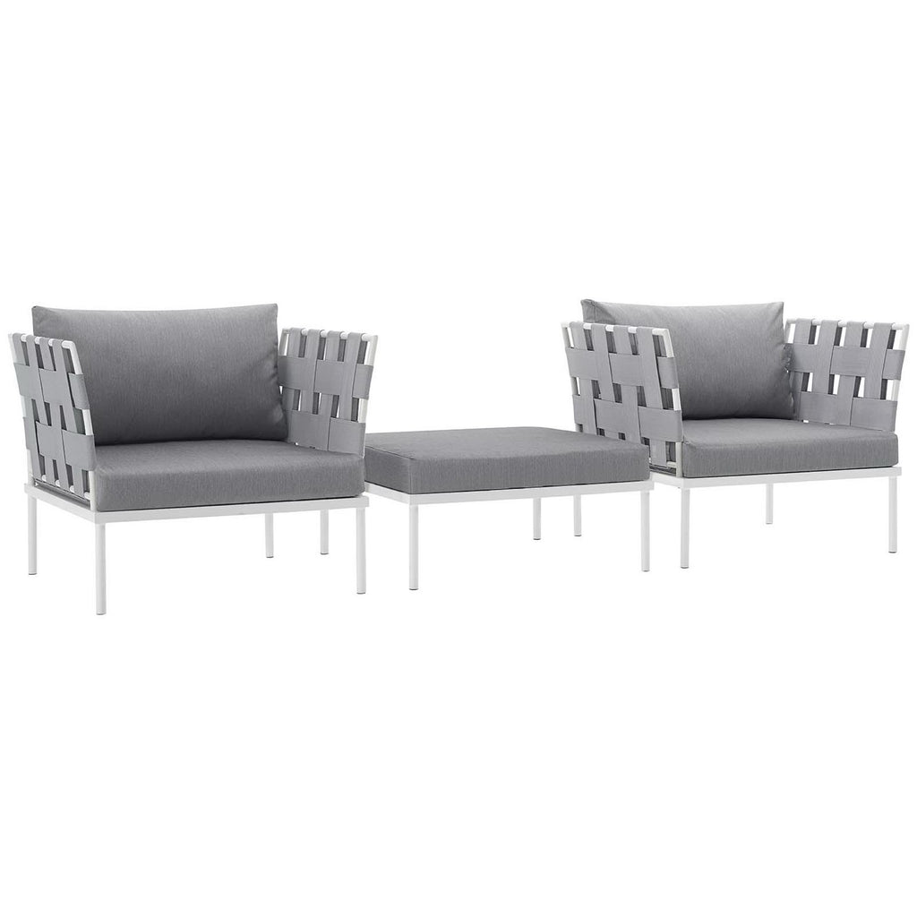 Harmony 3 Piece Outdoor Patio Aluminum Sectional Sofa Set - White Gray