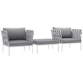 Harmony 3 Piece Outdoor Patio Aluminum Sectional Sofa Set - White Gray
