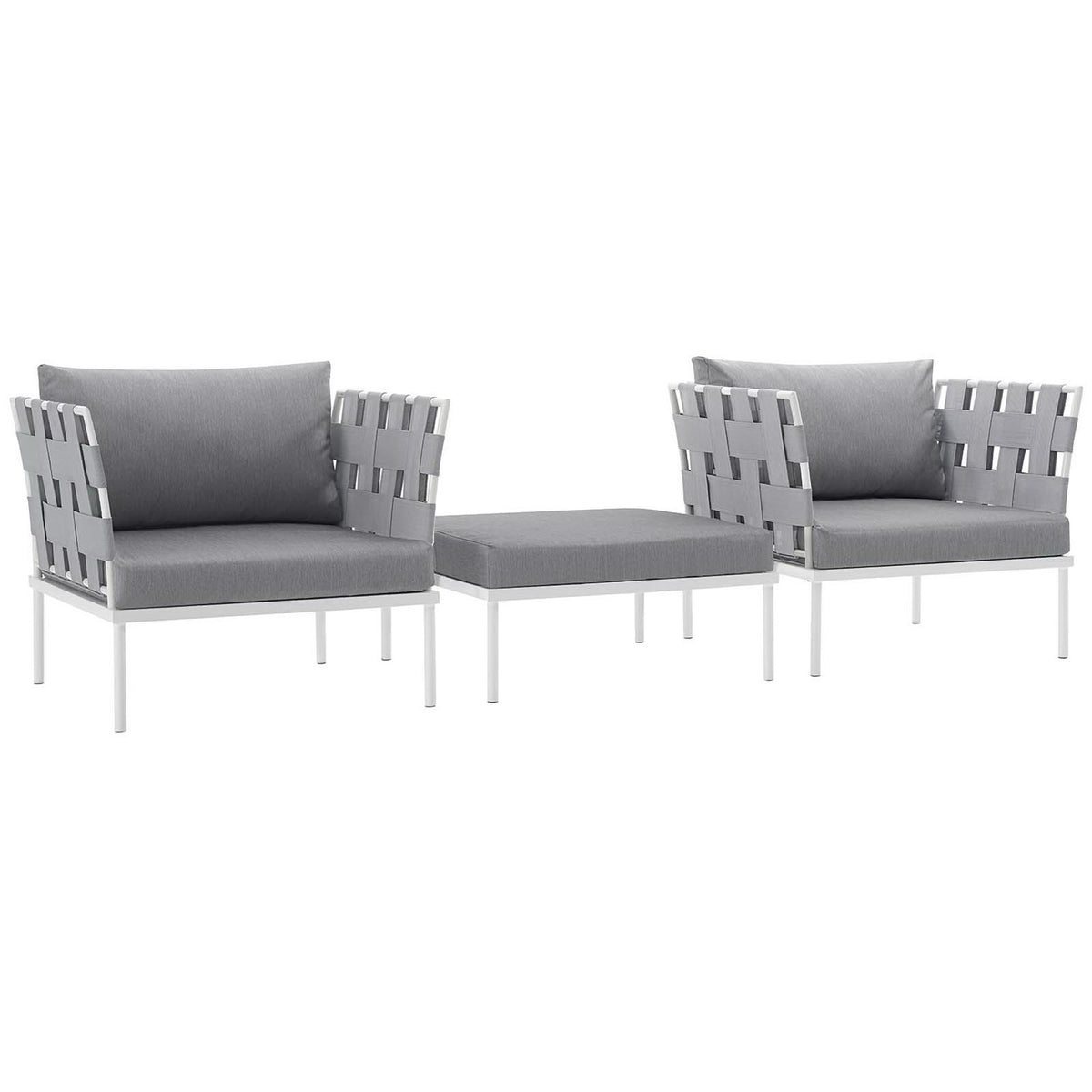 Harmony 3 Piece Outdoor Patio Aluminum Sectional Sofa Set - White Gray