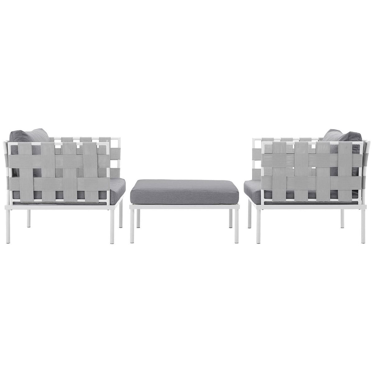 Harmony 3 Piece Outdoor Patio Aluminum Sectional Sofa Set - White Gray