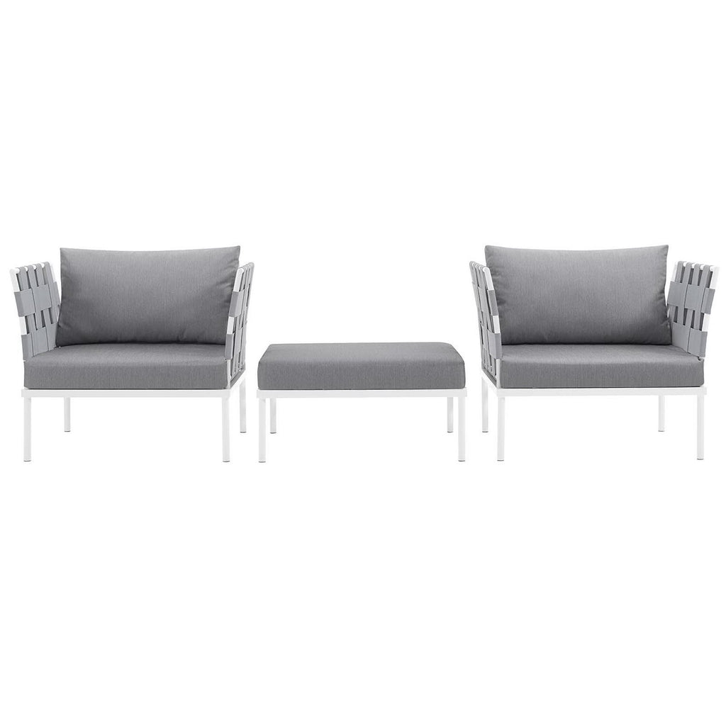 Harmony 3 Piece Outdoor Patio Aluminum Sectional Sofa Set - White Gray