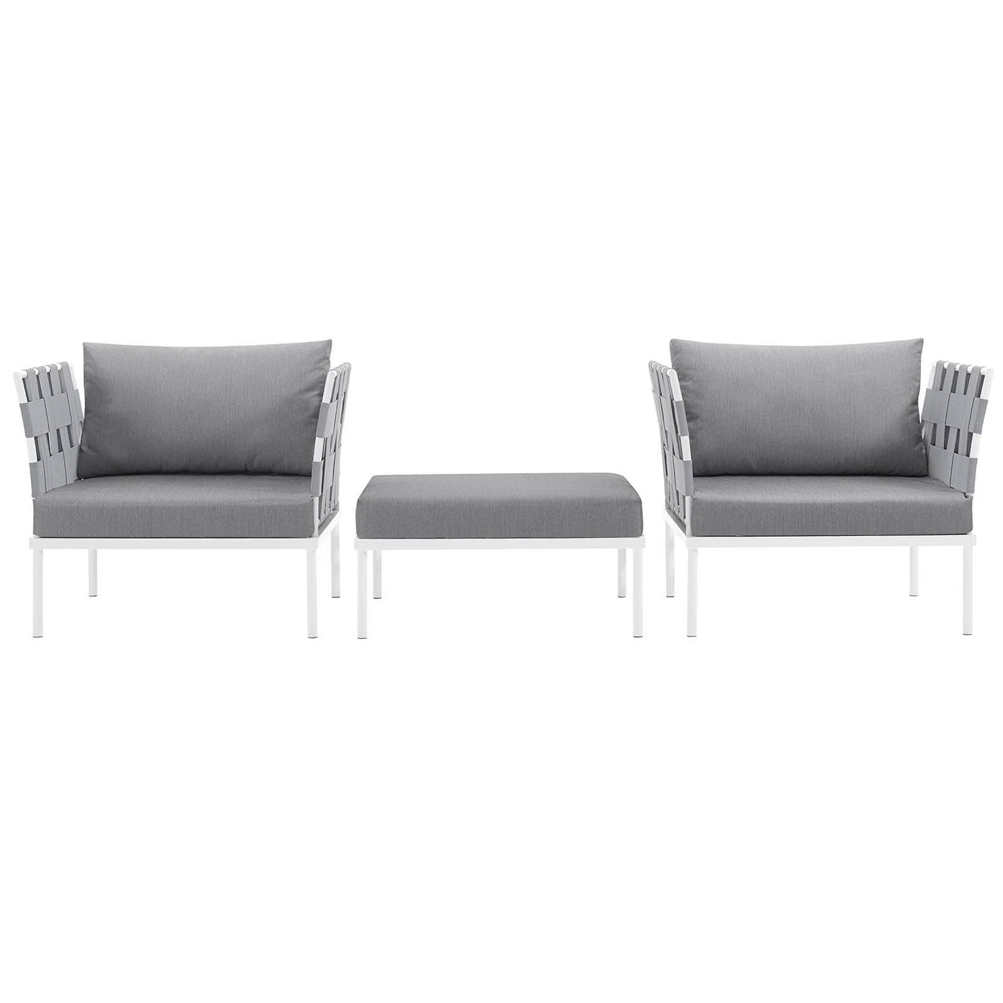 Harmony 3 Piece Outdoor Patio Aluminum Sectional Sofa Set - White Gray