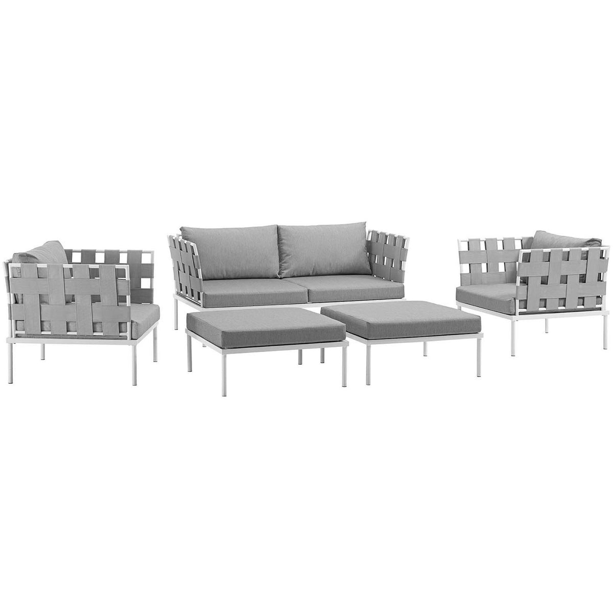 Harmony 5 Piece Outdoor Patio Aluminum Sectional Sofa Set - White Gray