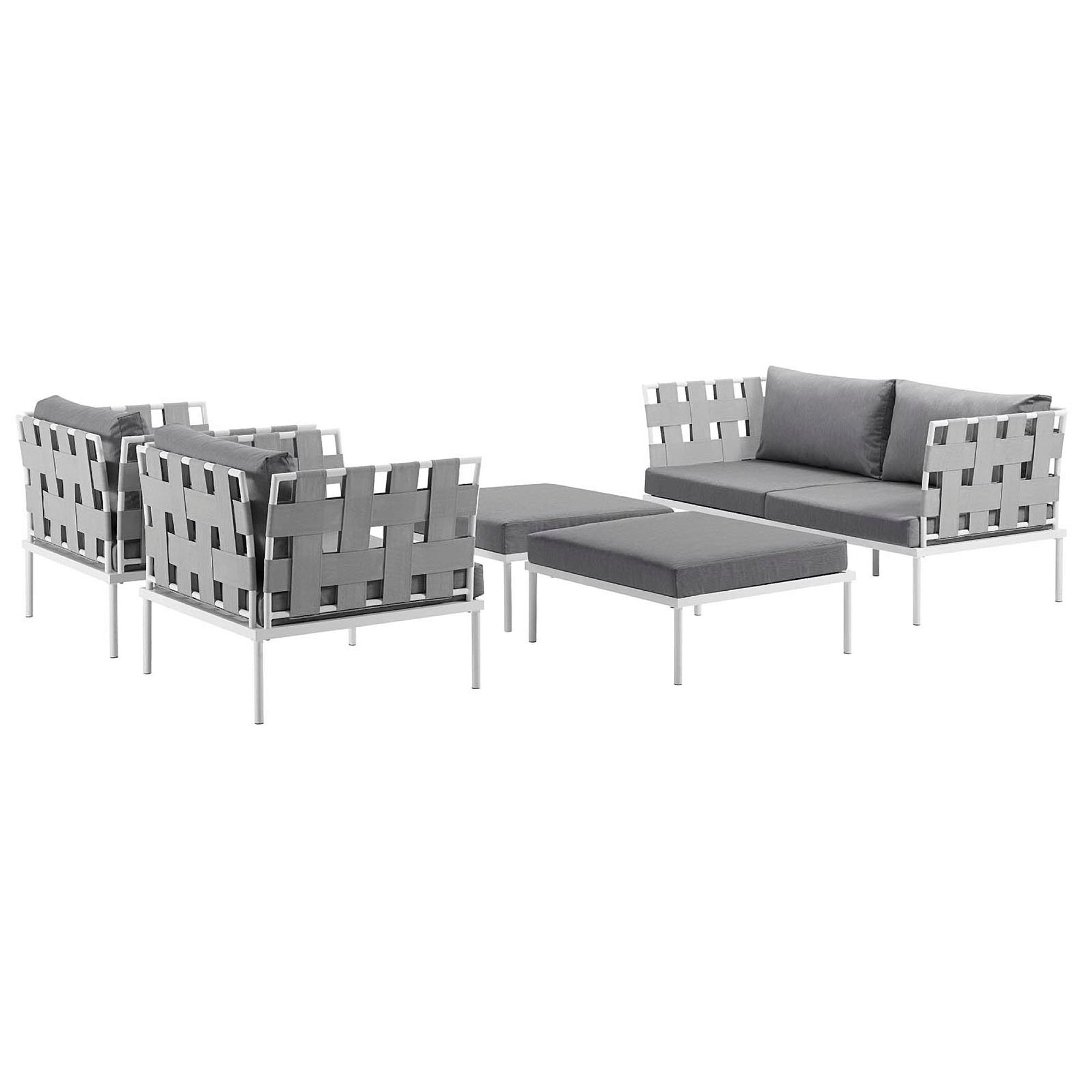 Harmony 5 Piece Outdoor Patio Aluminum Sectional Sofa Set - White Gray