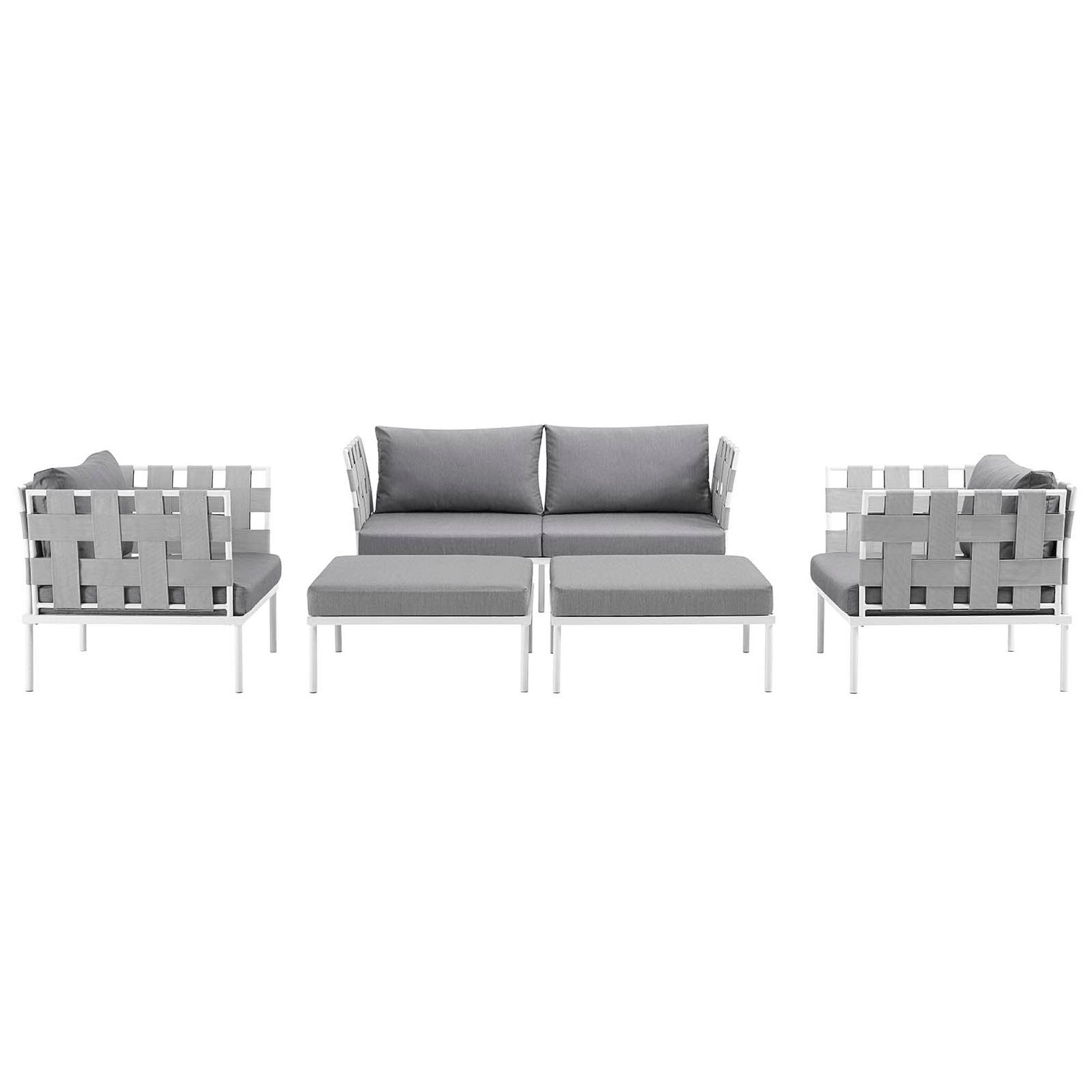 Harmony 5 Piece Outdoor Patio Aluminum Sectional Sofa Set - White Gray