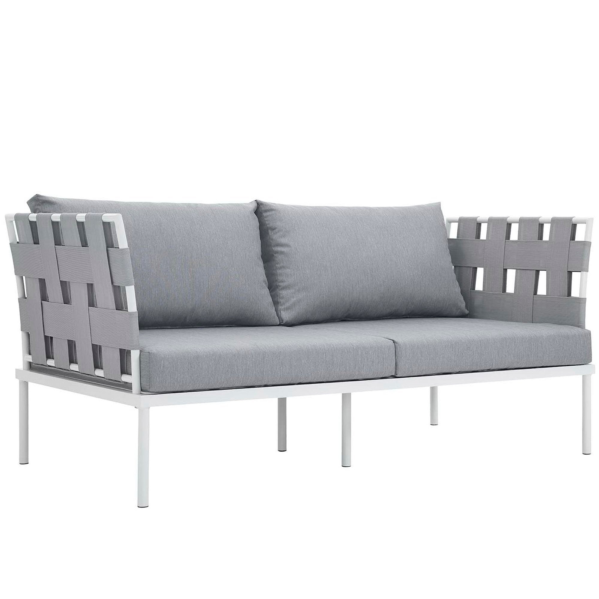 Harmony 5 Piece Outdoor Patio Aluminum Sectional Sofa Set - White Gray