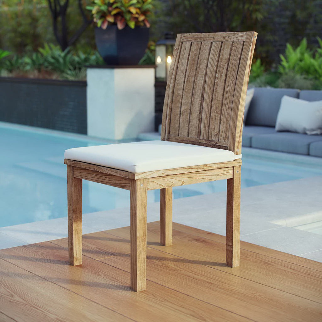 Marina Outdoor Patio Teak Dining Chair - Natural White (EEI-2700-NAT-WHI)
