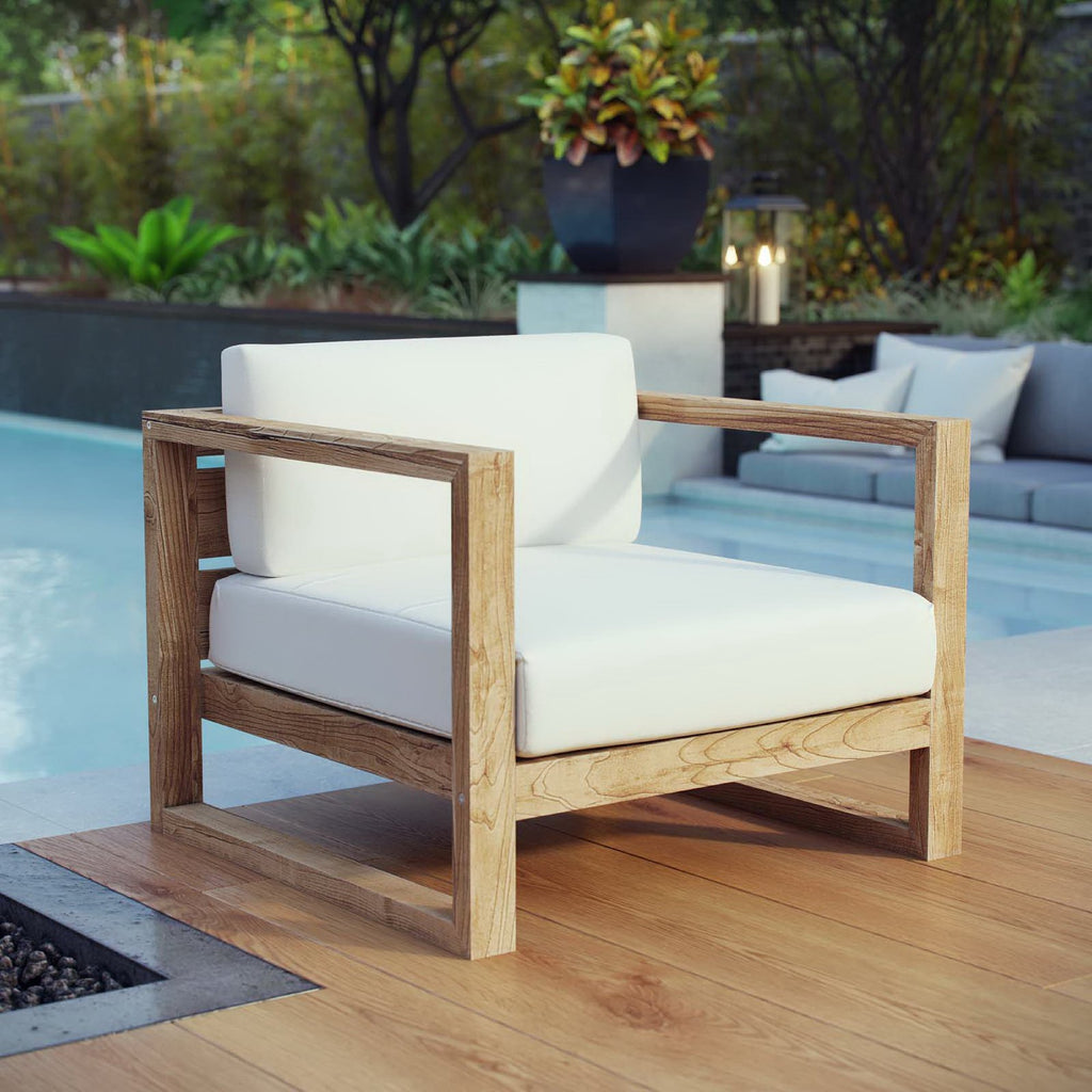 Upland Outdoor Patio Teak Armchair - Natural White