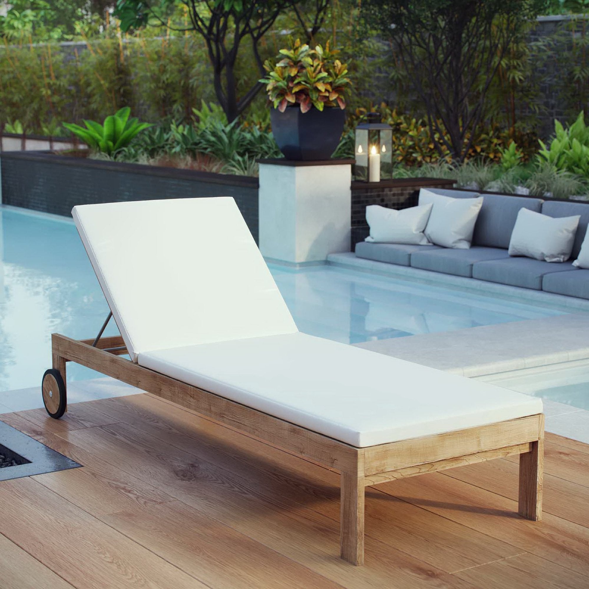 Upland Outdoor Patio Teak Chaise - Natural White