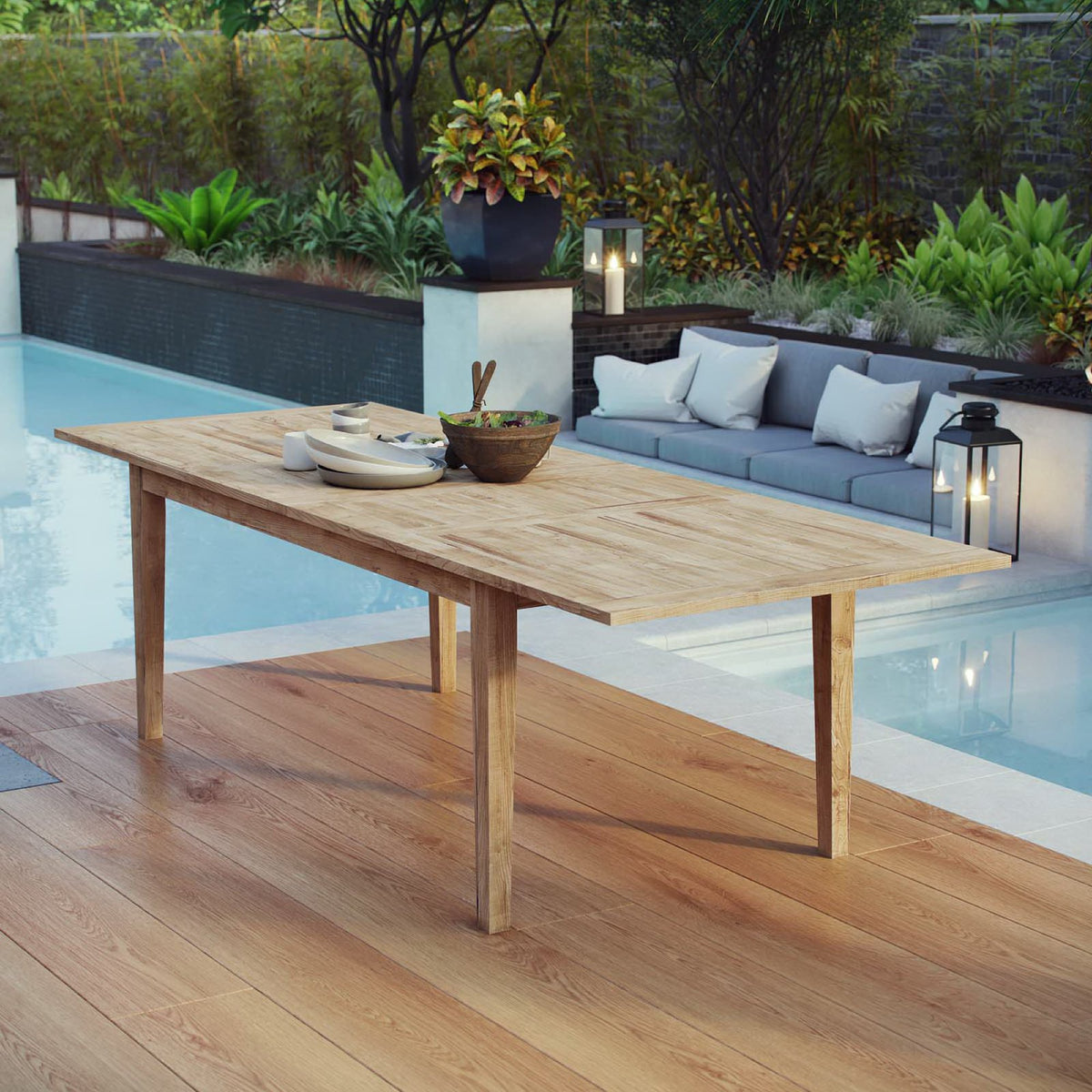 Marina Extendable Outdoor Patio Teak Dining Table - Natural