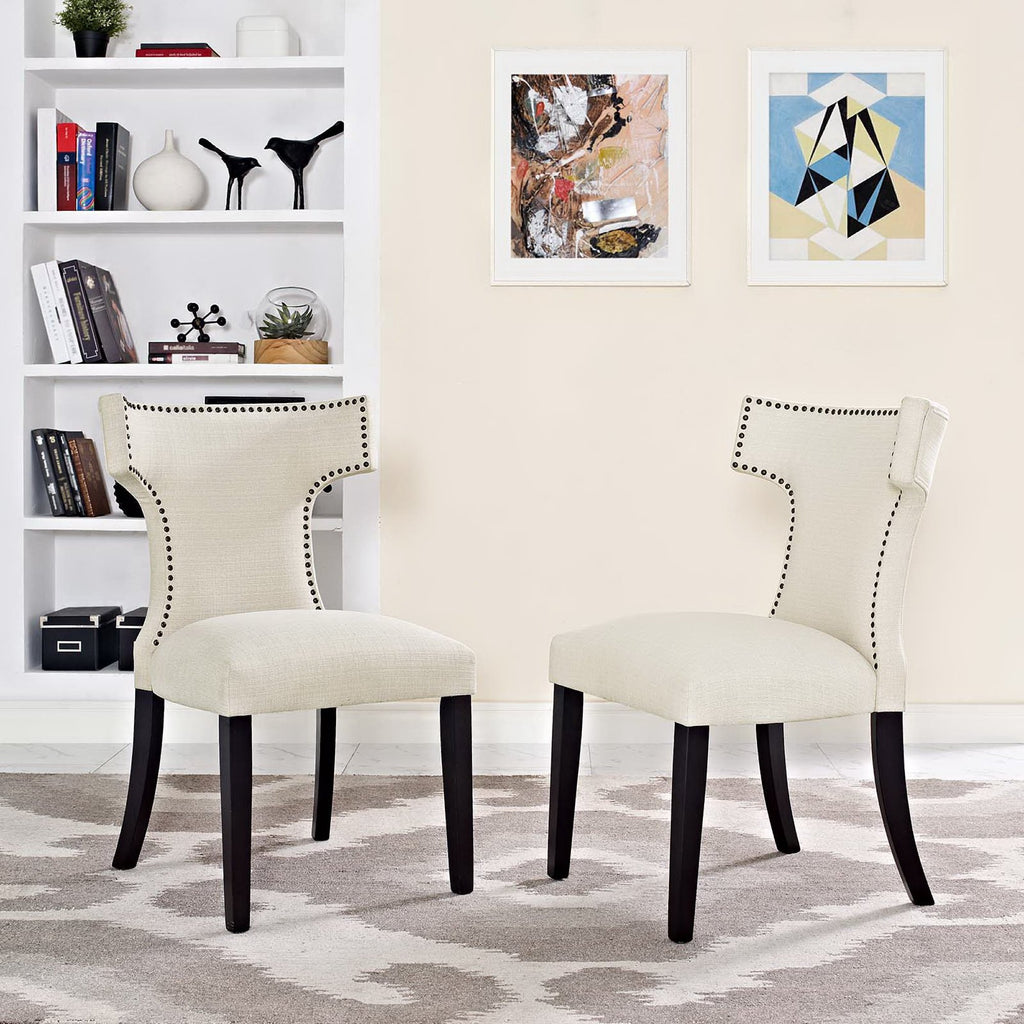 Curve Fabric Dining Side Chair Set of 2 - Beige