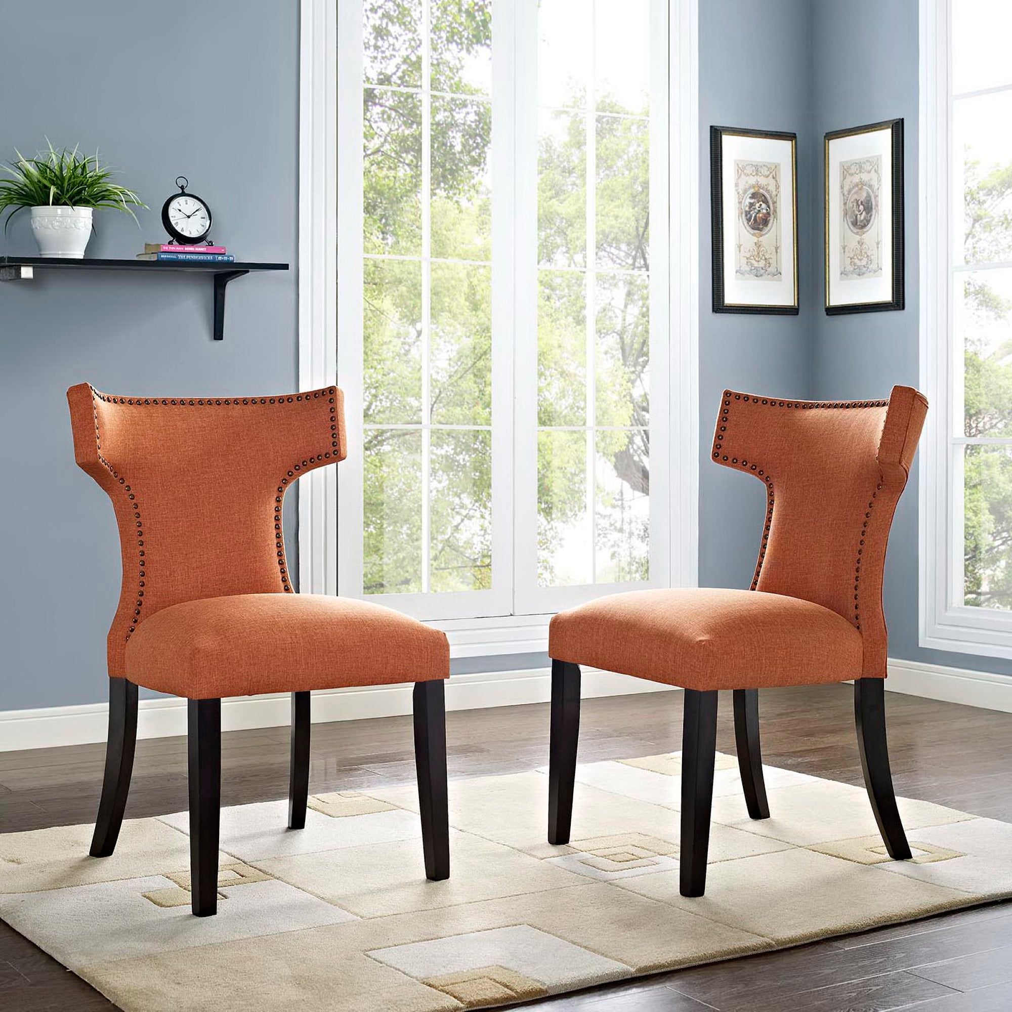 Curve Fabric Dining Side Chair Set of 2 - Orange