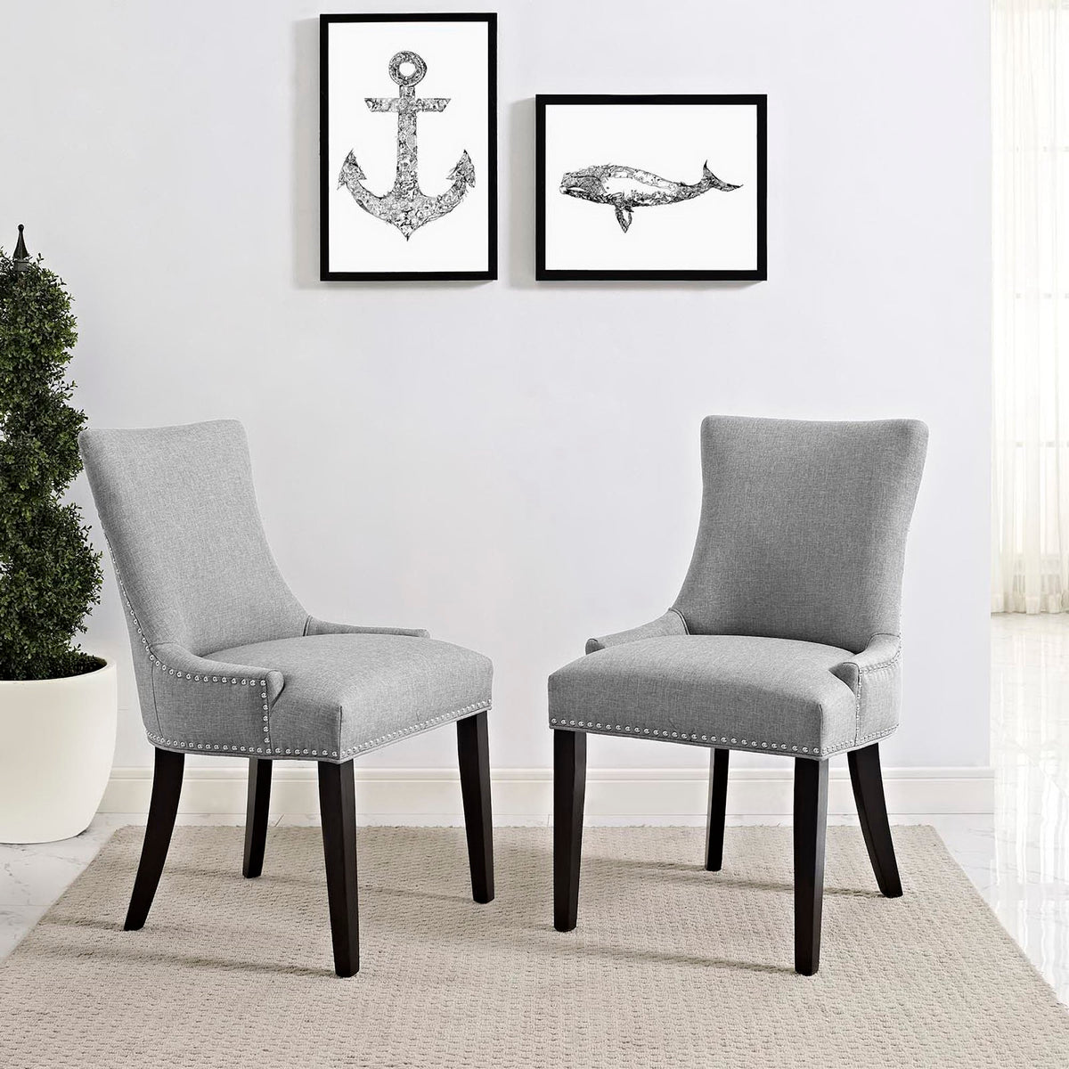 Marquis Fabric Dining Side Chair Set of 2 - Light Gray