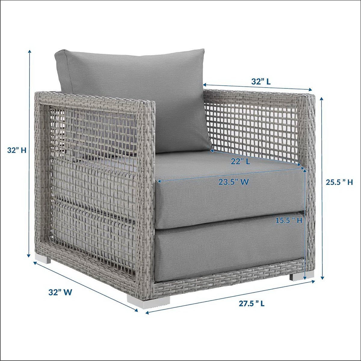 Aura Rattan Outdoor Patio Armchair - Gray Gray