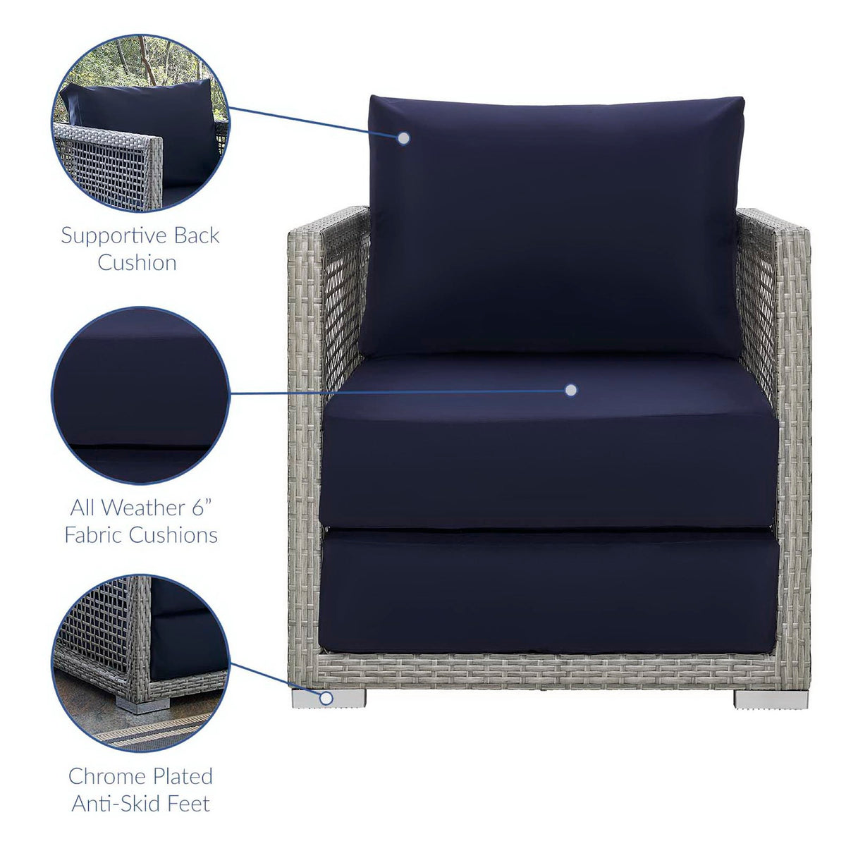 Aura Rattan Outdoor Patio Armchair - Gray Navy