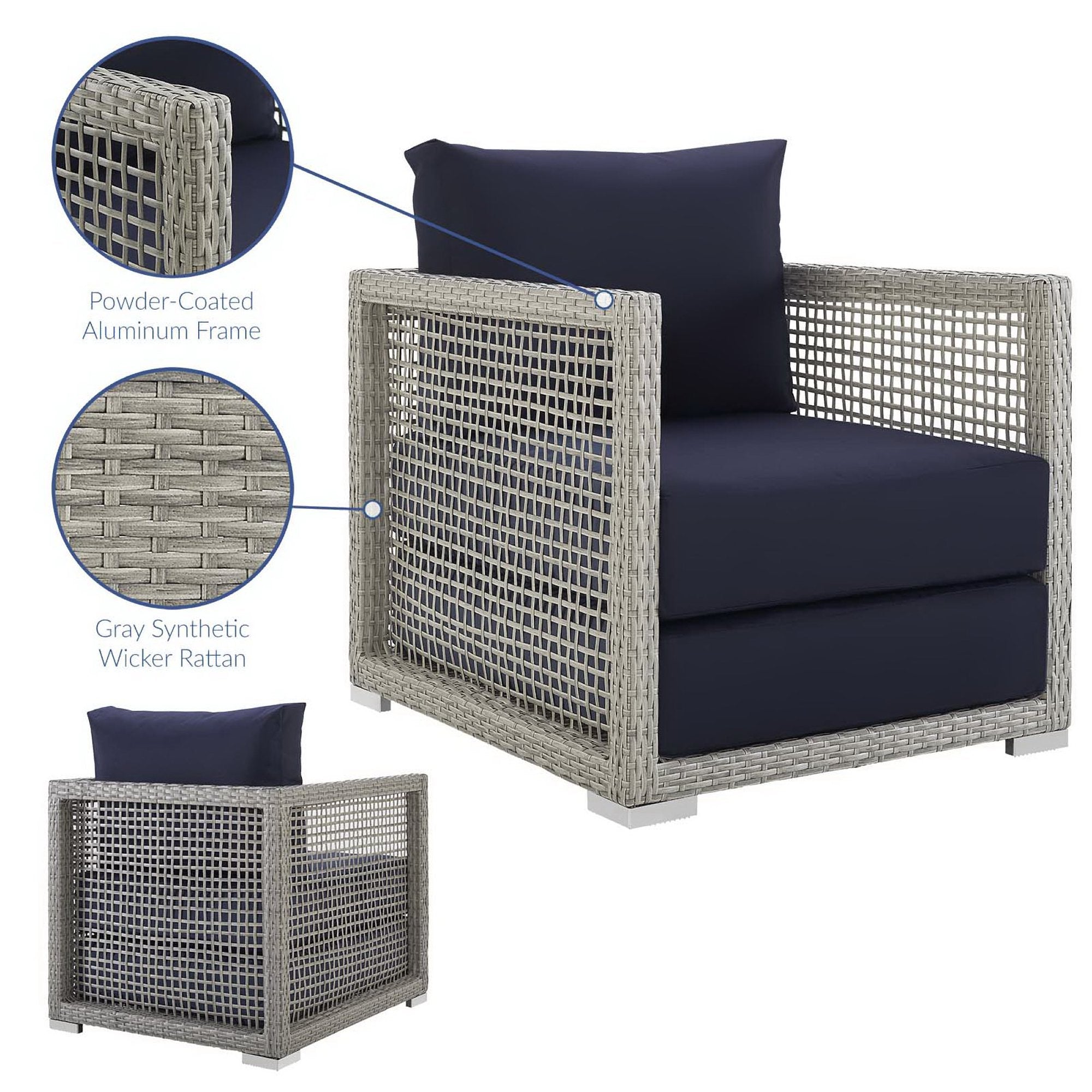Aura Rattan Outdoor Patio Armchair - Gray Navy