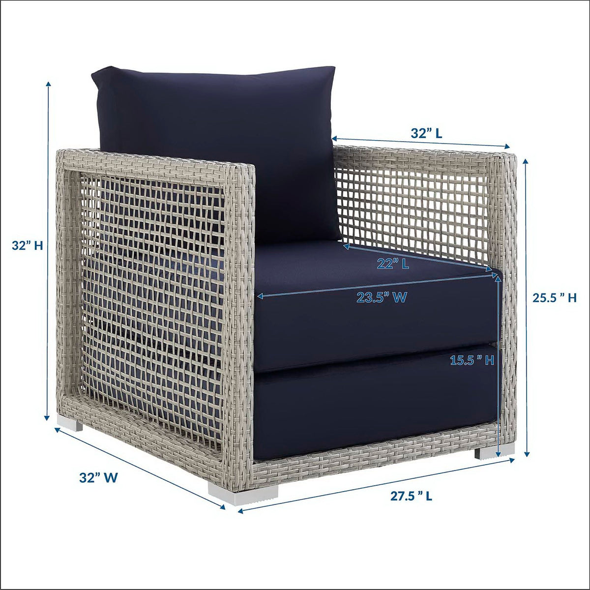 Aura Rattan Outdoor Patio Armchair - Gray Navy