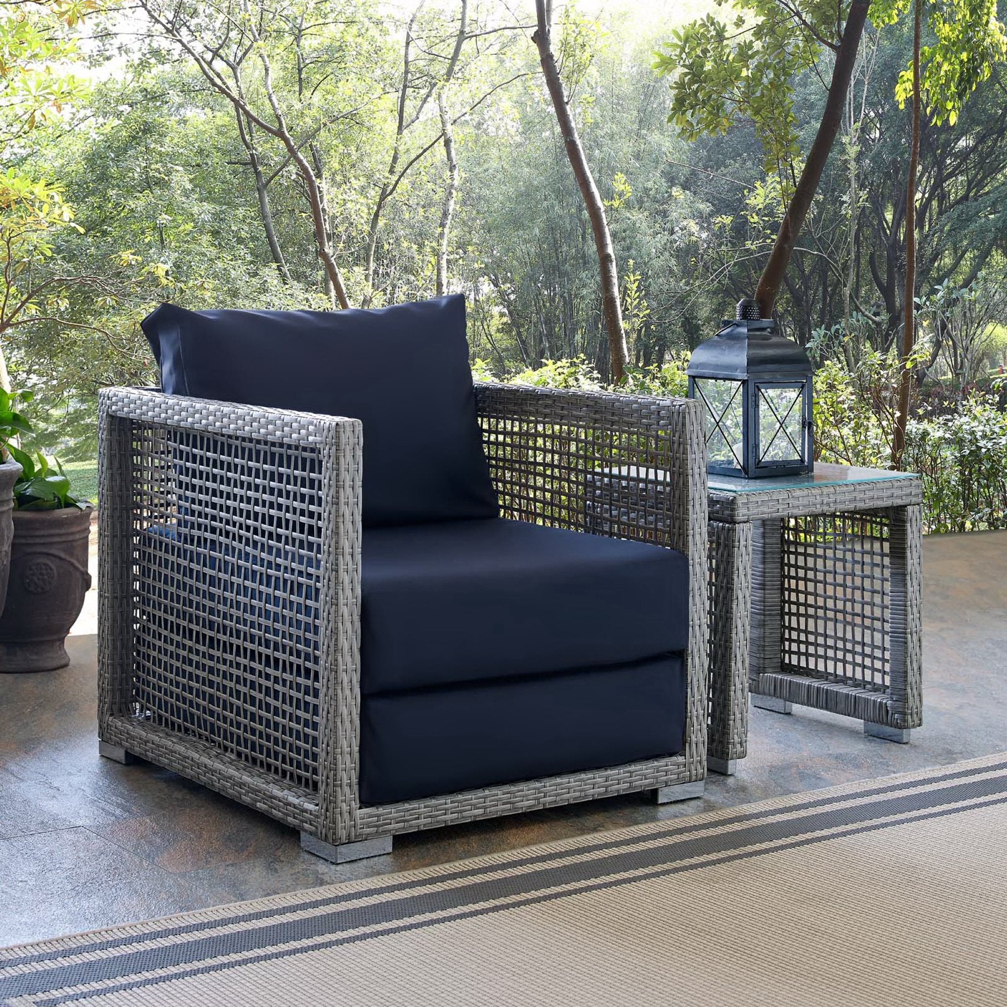 Aura Rattan Outdoor Patio Armchair - Gray Navy