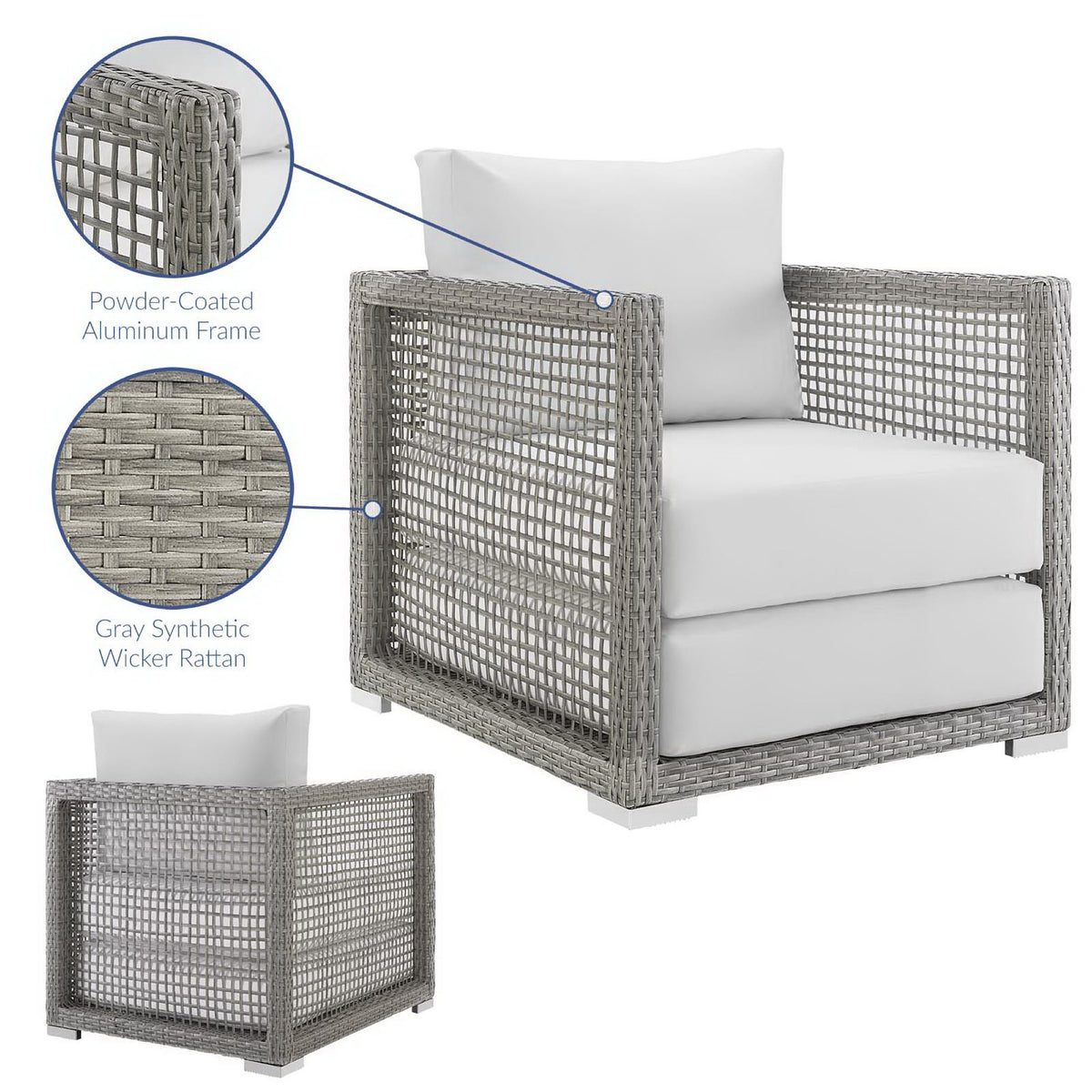 Aura Rattan Outdoor Patio Armchair - Gray White