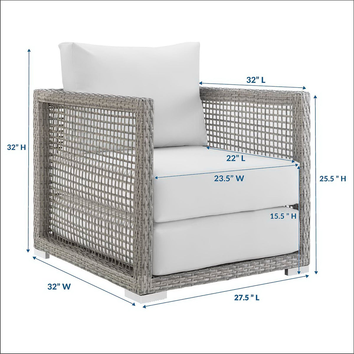 Aura Rattan Outdoor Patio Armchair - Gray White