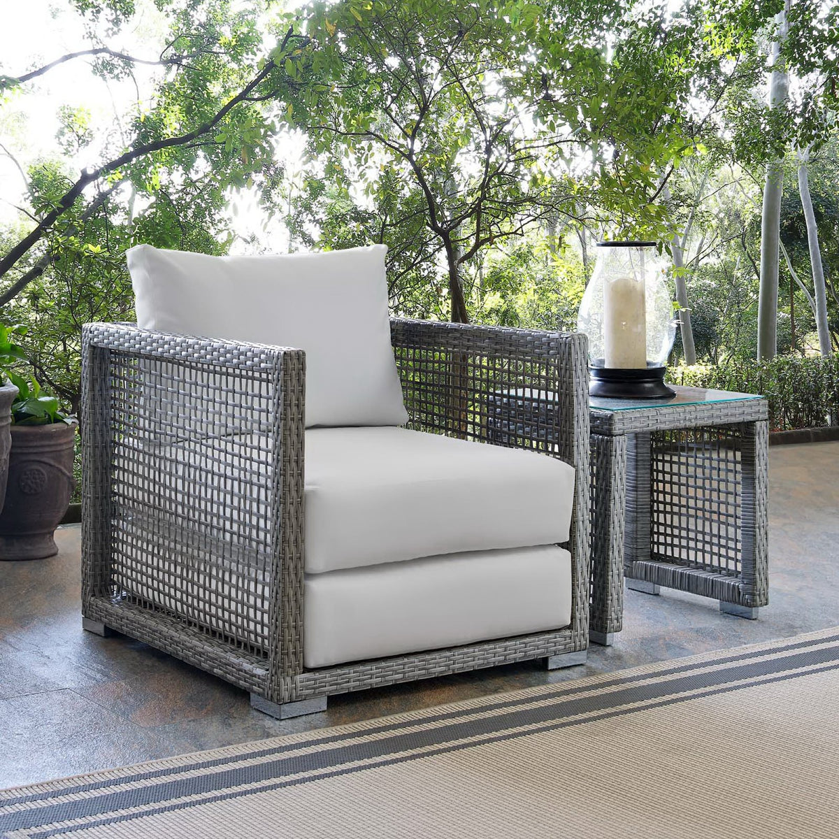 Aura Rattan Outdoor Patio Armchair - Gray White