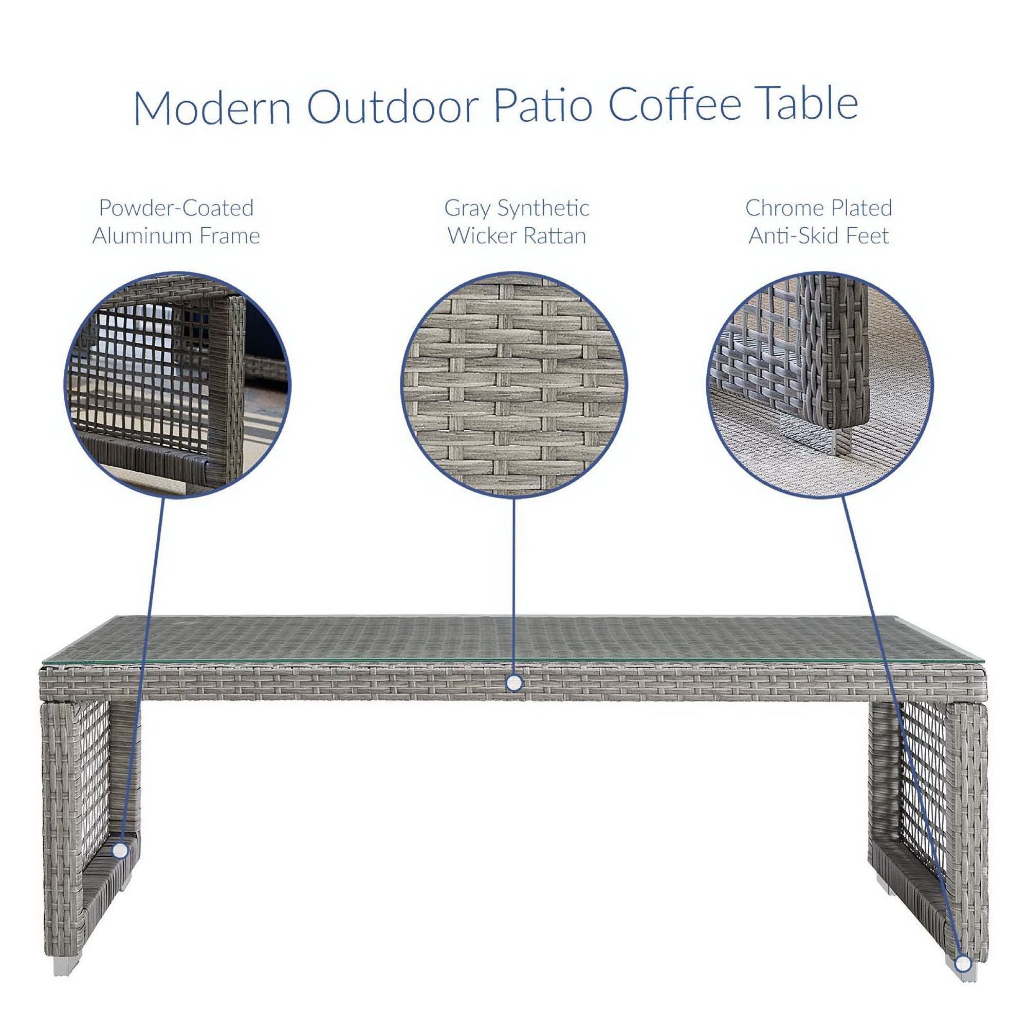 Aura Rattan Outdoor Patio Coffee Table - Gray