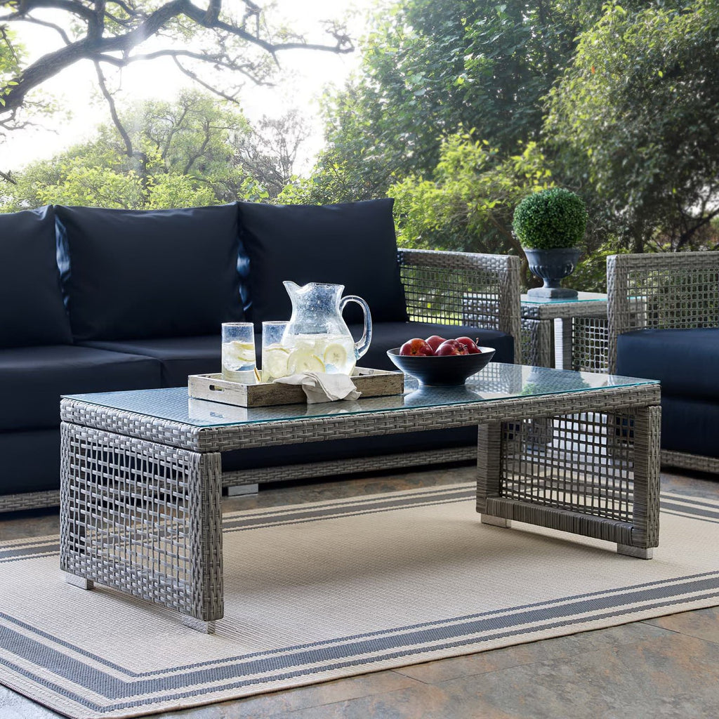 Aura Rattan Outdoor Patio Coffee Table - Gray