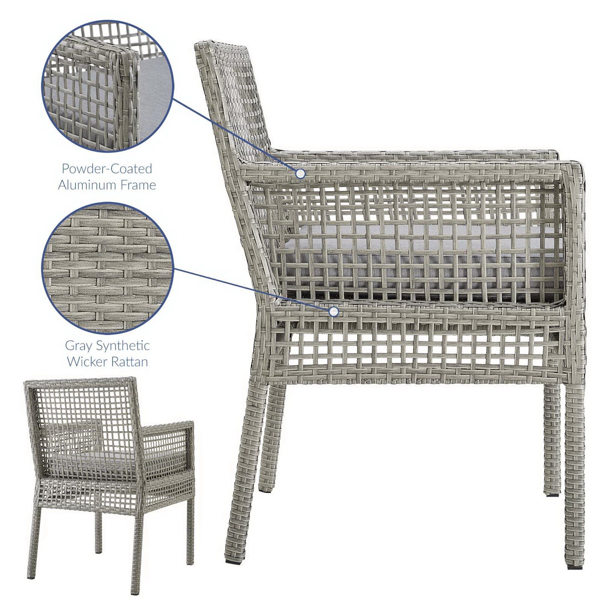 Aura Outdoor Patio Wicker Rattan Dining Armchair - Gray Gray