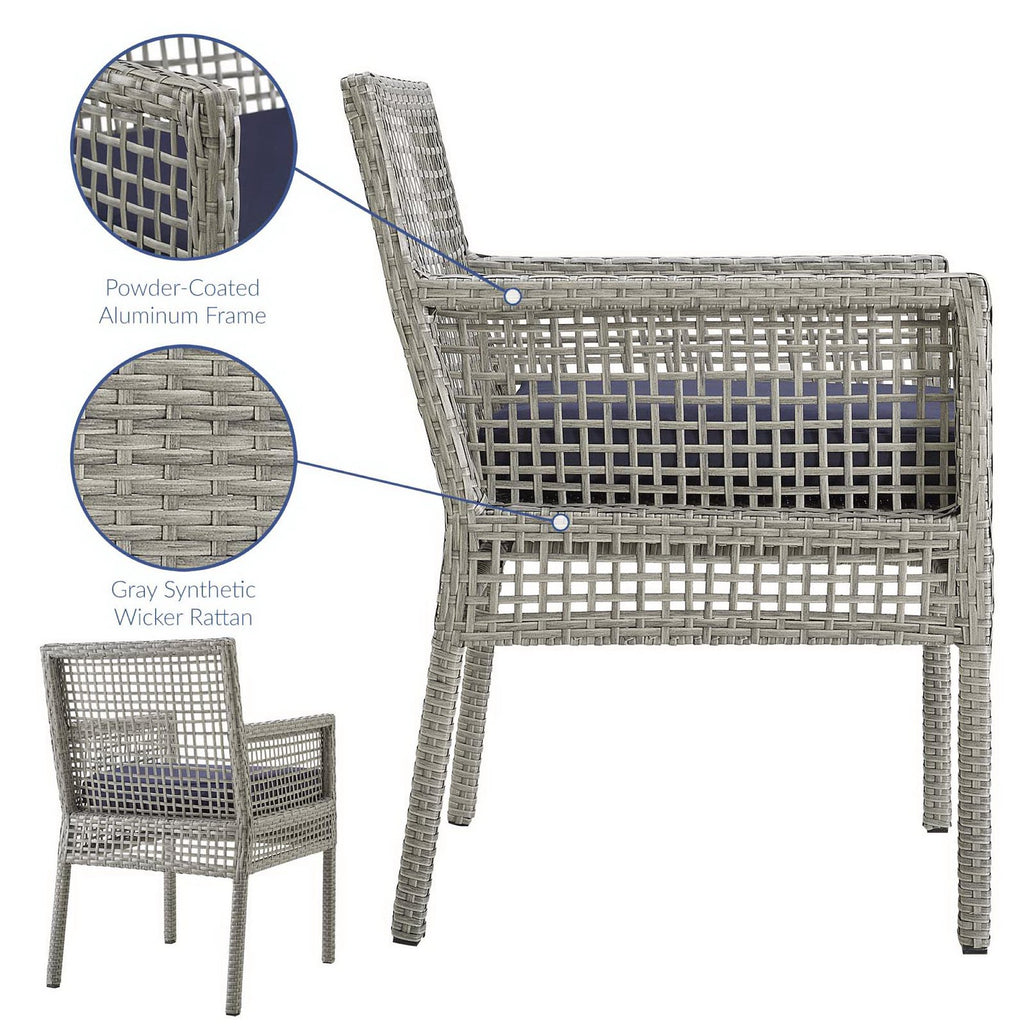 Aura Outdoor Patio Wicker Rattan Dining Armchair - Gray Navy