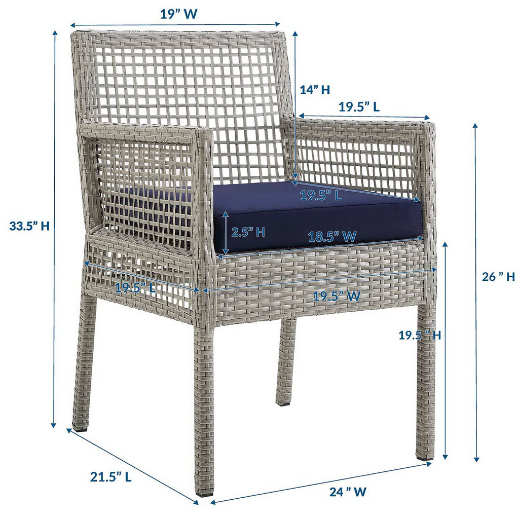 Aura Outdoor Patio Wicker Rattan Dining Armchair - Gray Navy