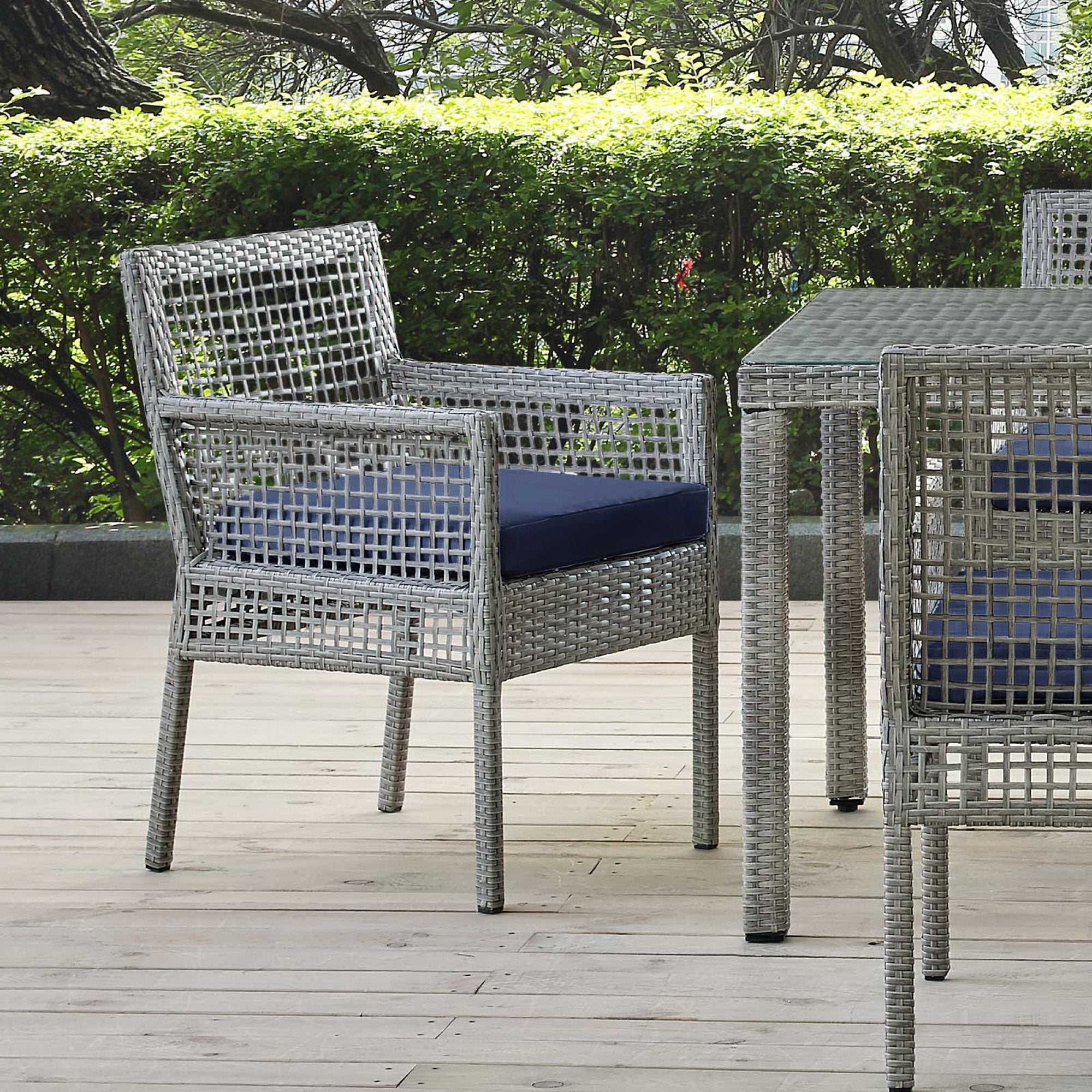 Aura Outdoor Patio Wicker Rattan Dining Armchair - Gray Navy