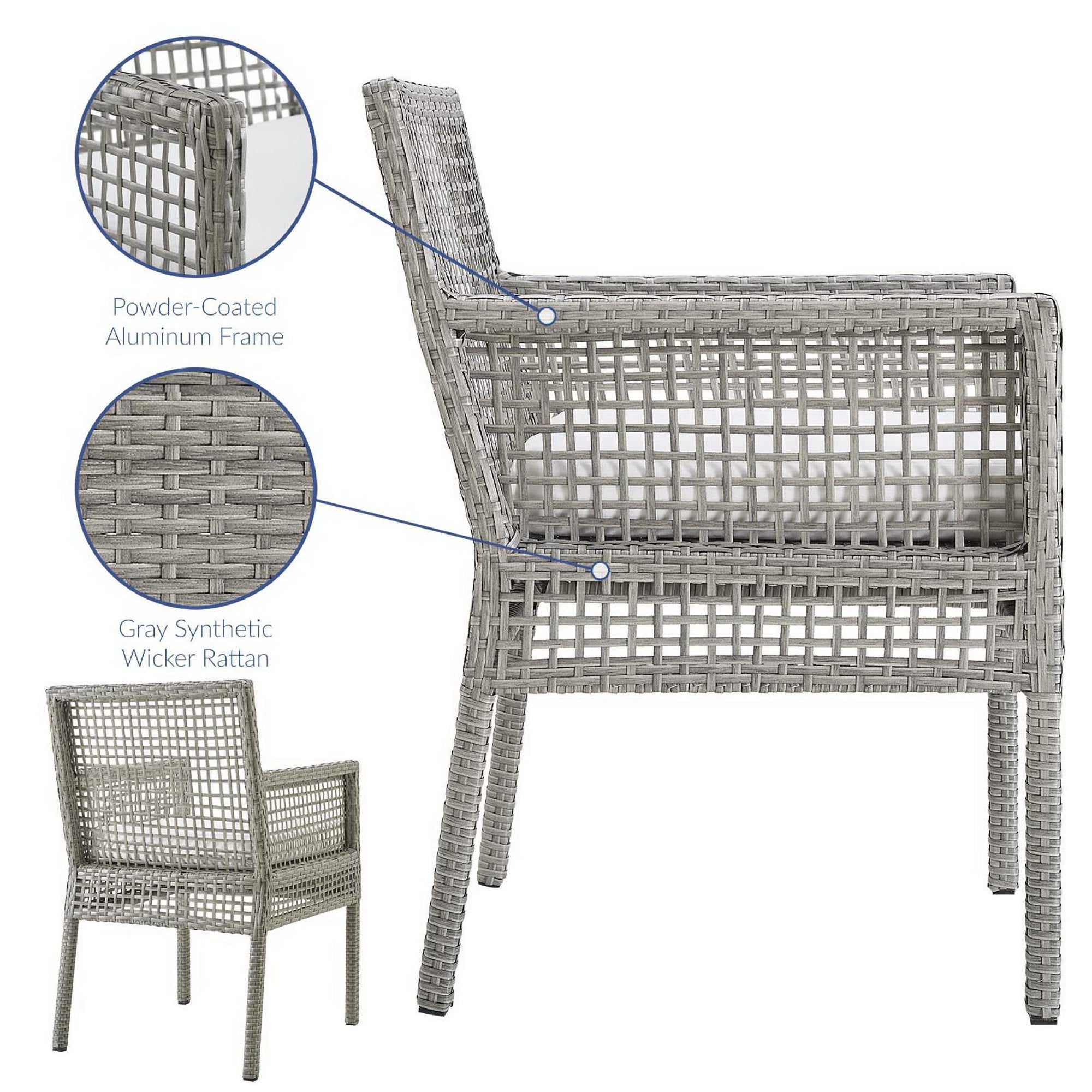 Aura Outdoor Patio Wicker Rattan Dining Armchair - Gray White