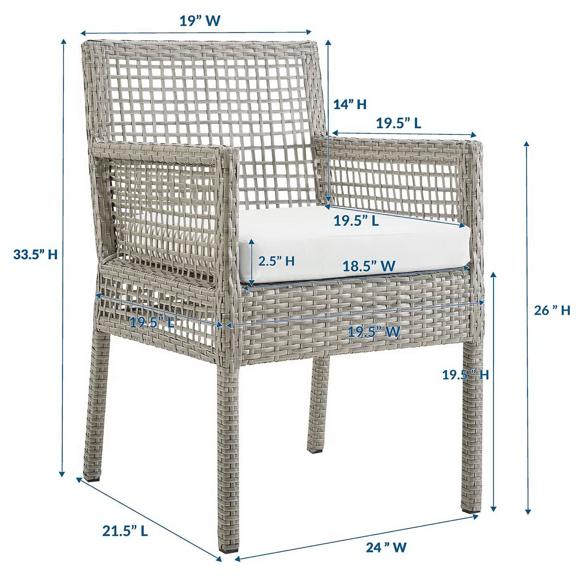 Aura Outdoor Patio Wicker Rattan Dining Armchair - Gray White