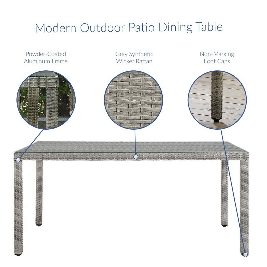 Aura 68" Outdoor Patio Wicker Rattan Dining Table - Gray