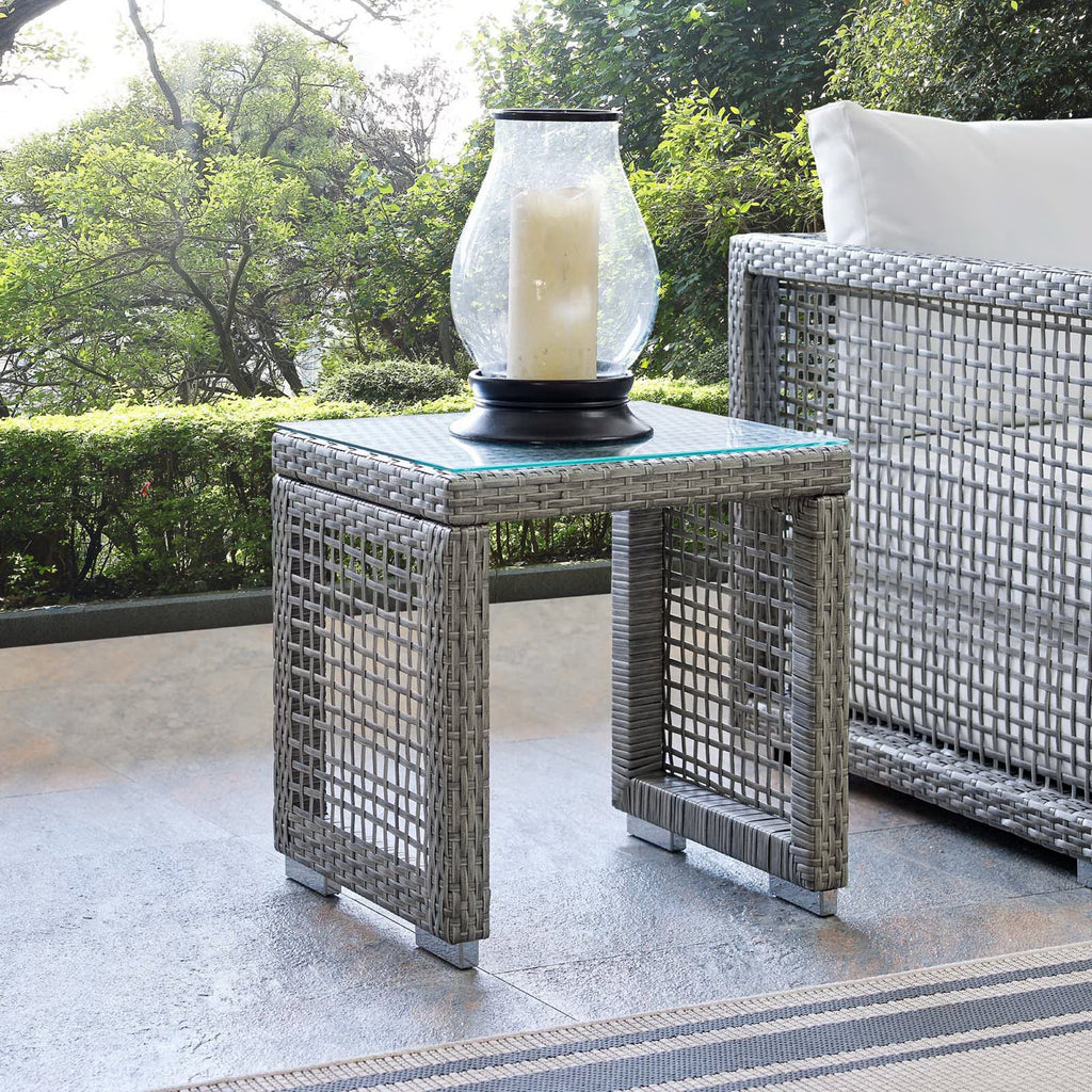 Aura Outdoor Patio Wicker Rattan Side Table - Gray
