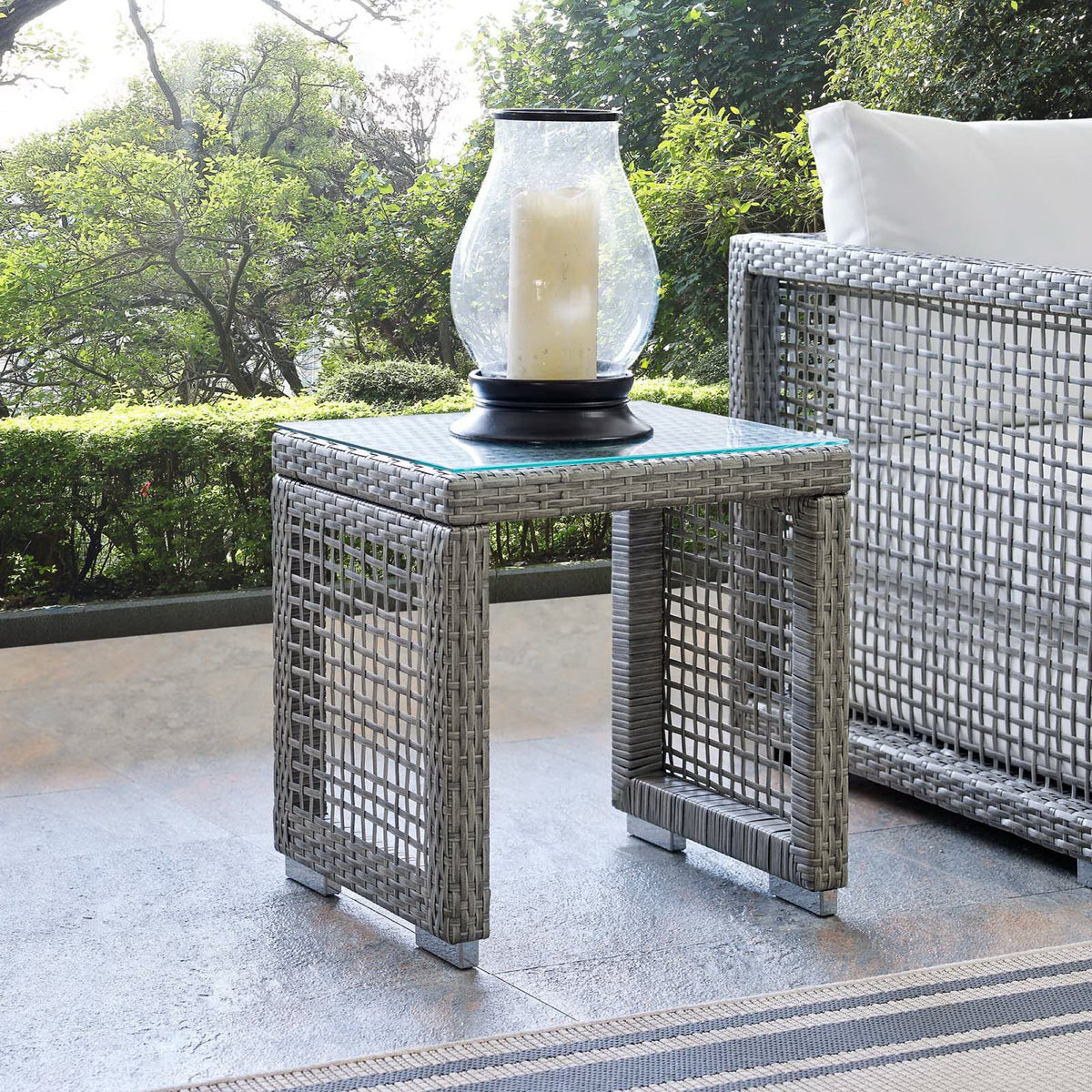 Aura Outdoor Patio Wicker Rattan Side Table - Gray