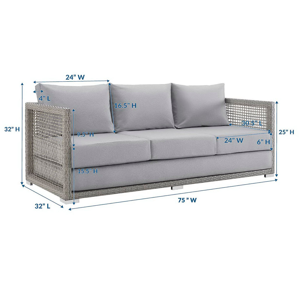 Aura Outdoor Patio Wicker Rattan Sofa - Gray Gray