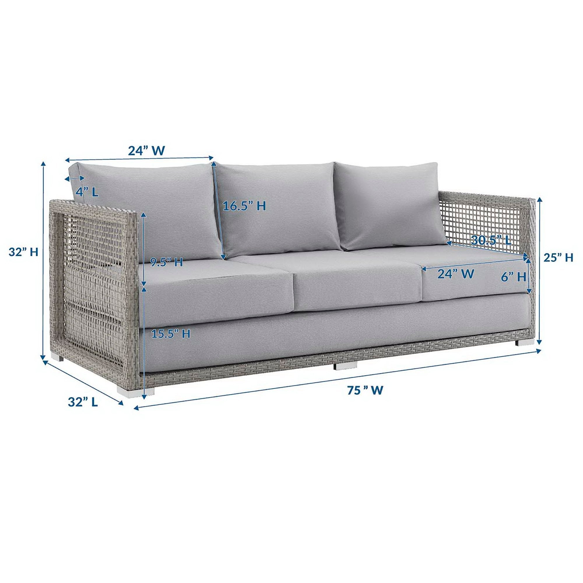 Aura Outdoor Patio Wicker Rattan Sofa - Gray Gray