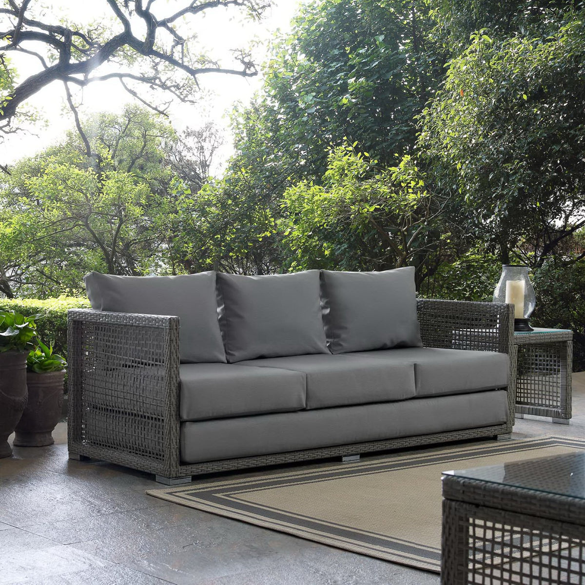 Aura Outdoor Patio Wicker Rattan Sofa - Gray Gray