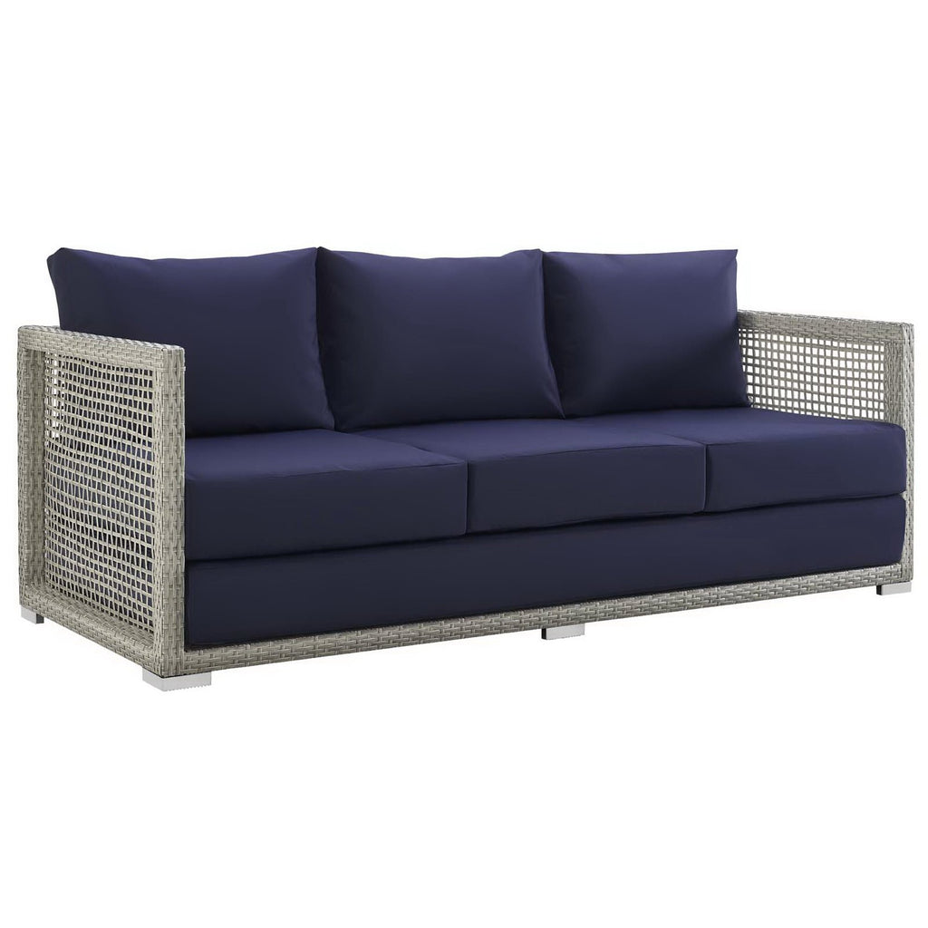 Aura Outdoor Patio Wicker Rattan Sofa - Gray Navy