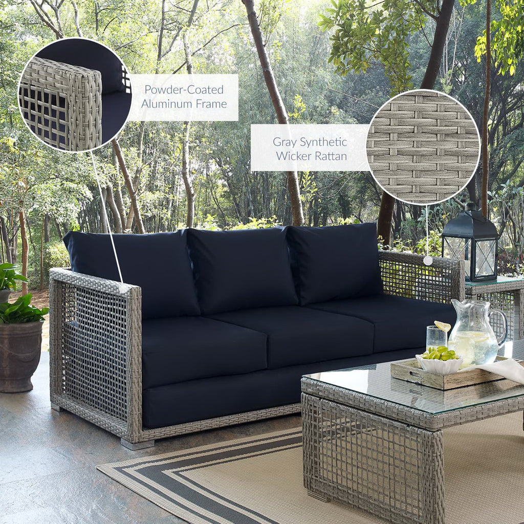 Aura Outdoor Patio Wicker Rattan Sofa - Gray Navy