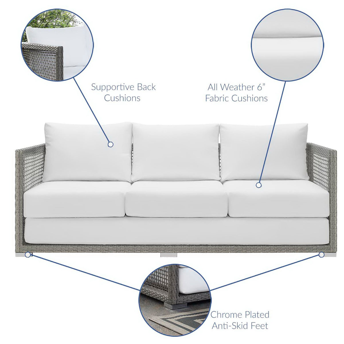 Aura Outdoor Patio Wicker Rattan Sofa - Gray White