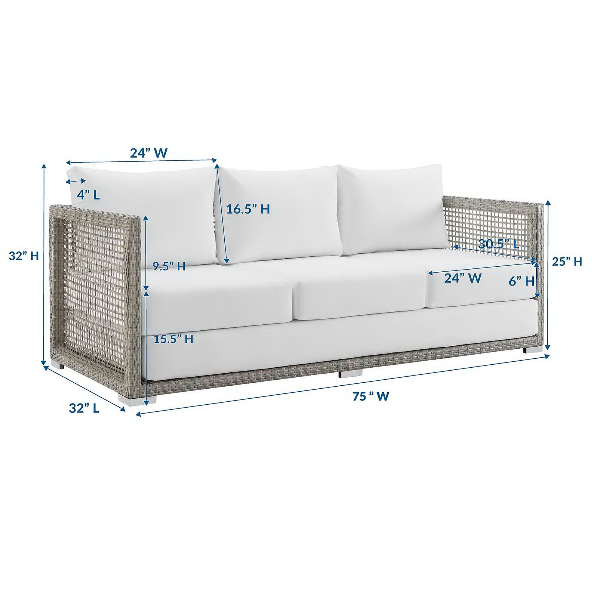Aura Outdoor Patio Wicker Rattan Sofa - Gray White