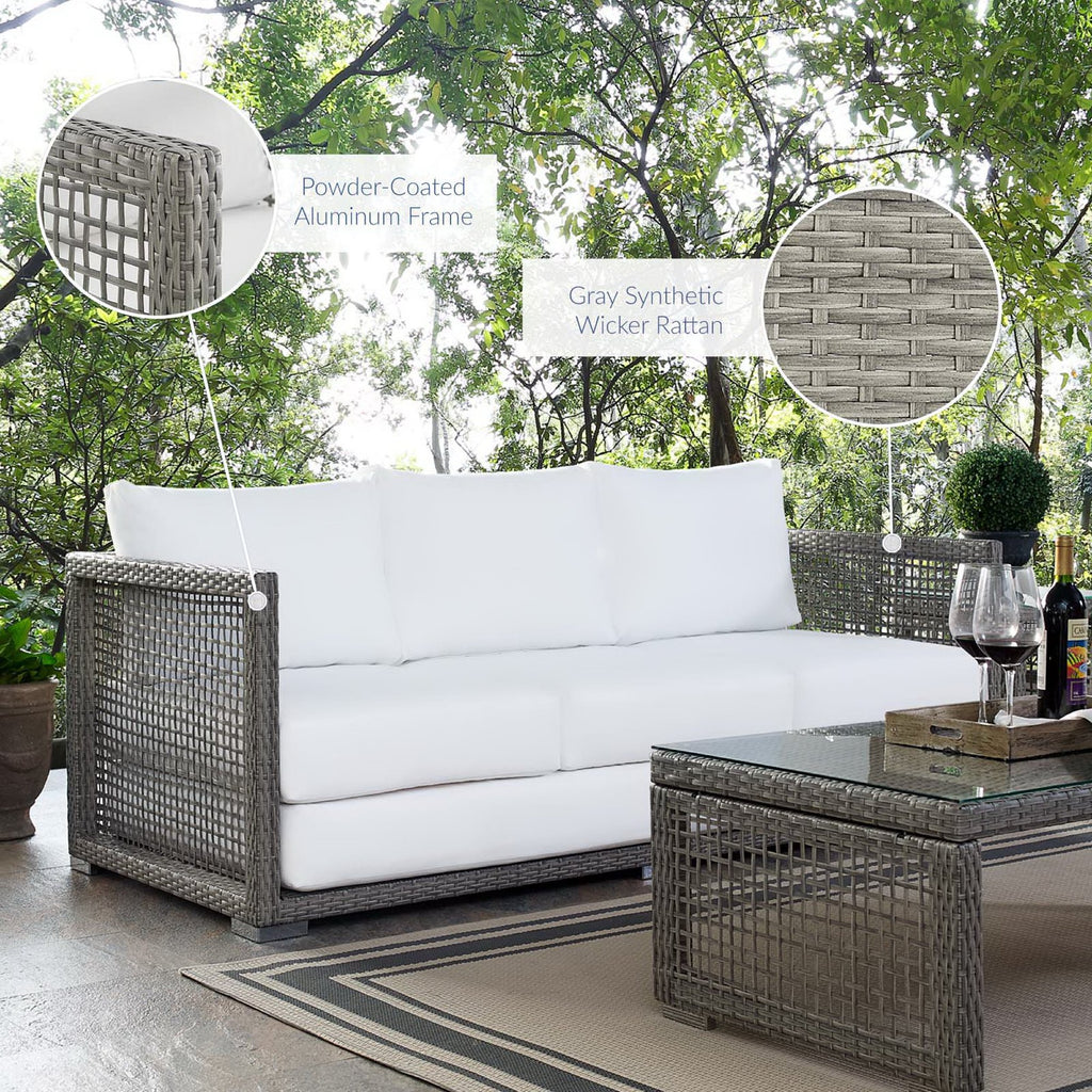 Aura Outdoor Patio Wicker Rattan Sofa - Gray White