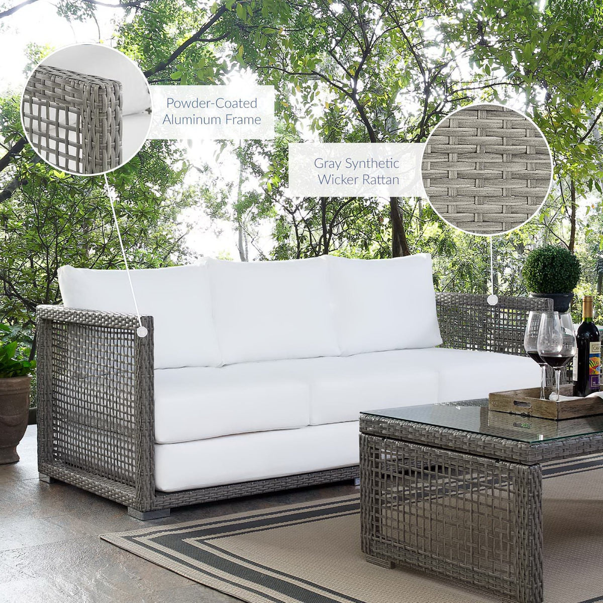 Aura Outdoor Patio Wicker Rattan Sofa - Gray White
