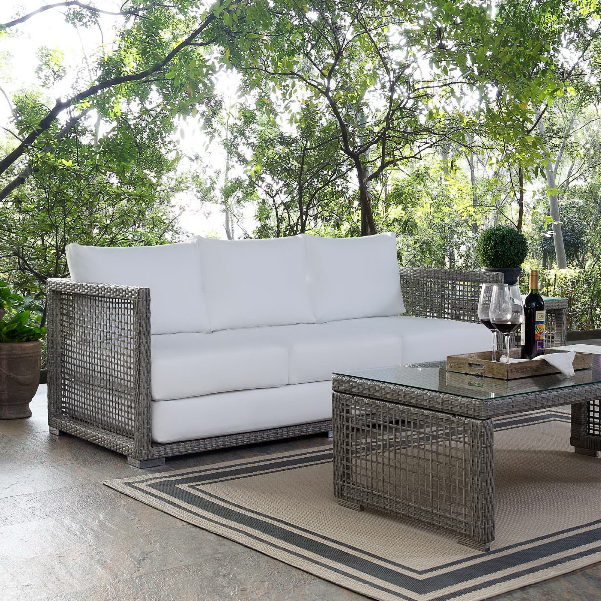Aura Outdoor Patio Wicker Rattan Sofa - Gray White