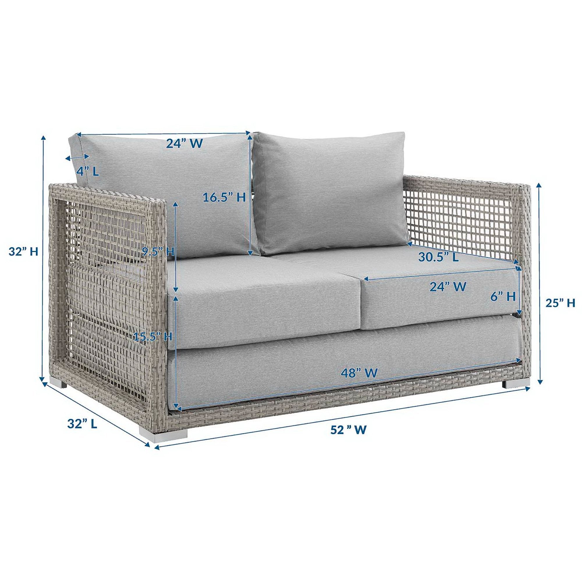 Aura Outdoor Patio Wicker Rattan Loveseat - Gray Gray